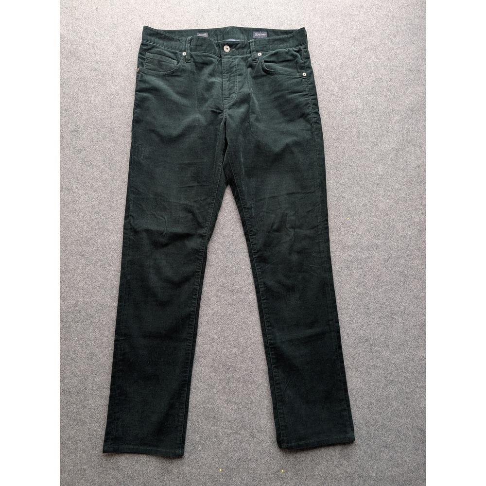 7 Diamonds Clifton Slim Straight Corduroy Pants Green 33x32 Mens Stretch Cords